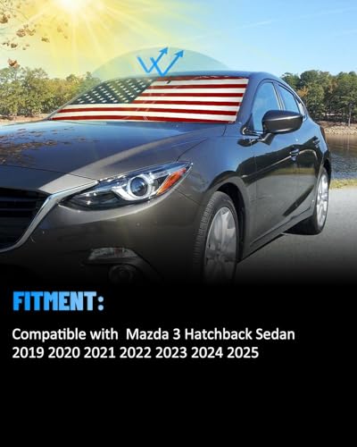 American Flag Car Windshield Sun Shade Compatible with Mazda 3 Hatchback Sedan 2019 (for mazda 3 2019-2023 - USA Flag)