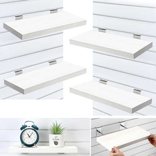 4 Pack Wooden Slatwall Shelf (White / 16.1" X 6.7"x 1.1")