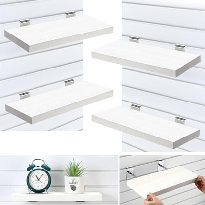 4 Pack Wooden Slatwall Shelf (White / 16.1" X 6.7"x 1.1")