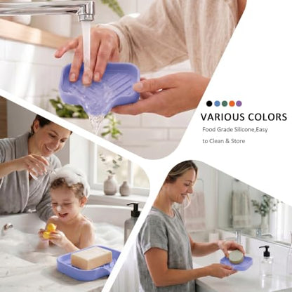 Silicone Soap Dish with Drain Spout (Light Purple / S(4.9"×3.2"))