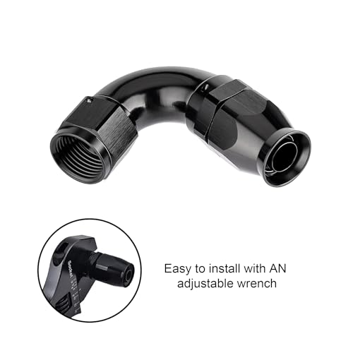6AN 120 Degree PTFE One Piece Full Flow End Hose Fitting Aluminum Black (6AN / 120 Degree)