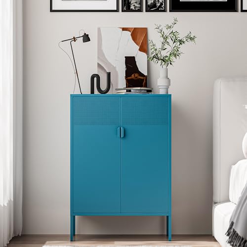 2 Mesh Door Metal Cabinet with Adjustable Shelves (Peacock Blue / 47''H)