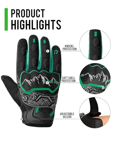 Motorcycle Gloves Motorbike Glove for Men Women Full Finger Knuckle Protection Touch Screen Cycling ATV Hiking Riding (XX-Large / mountain-Green)