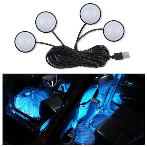 4-in-1 Car LED Lights Interior with USB Port,Ambient Neon Car Door Lights Kit for CCar Decor,Party,Music,Gift,Universal CCar Pedal Light Interior Accessories for Wonmen & Men (Ice Blue) (Ice Blue)