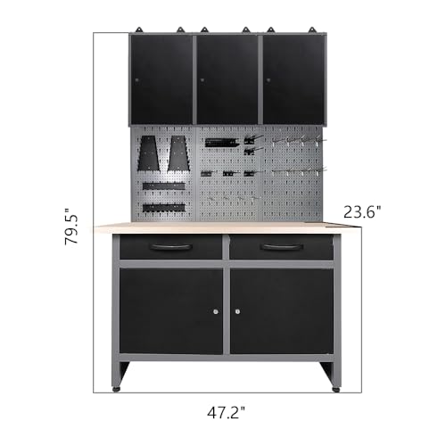 Workshop Tool Cabinet Set System with Wood Worktop Workbench (02)