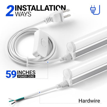 6 Pack LED T5 Single Fixture (4000k Cool White / 4 Feet-6 Power Cords)