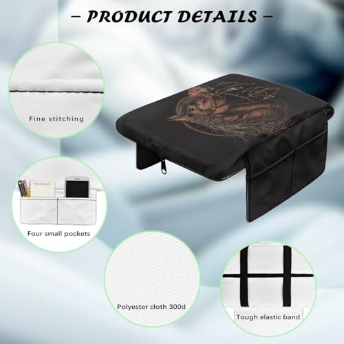 Brown Horse Dream Catcher Auto Center Console Cover Armrest Seat Box Pad Protector with Side Storage Pocket Middle Console Pad Arm Rest Protective Cover Car Interior Protection (Brown Horse Dream Catcher)
