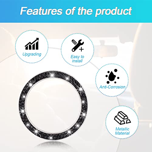 2PCS Zinc Alloy Rhinestone Engine Start Button Rings (Black)