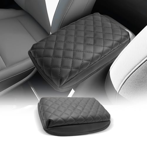 for 2024 2025 2026 Hyundai Kona Center Console Cover Armrest Cover for Kona (Kona-Thickened Black Leather Square 2024-2026)