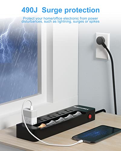 Black Appliance Extension Cord with Individual Switches on Off (6 FT - 5 AC - Black)