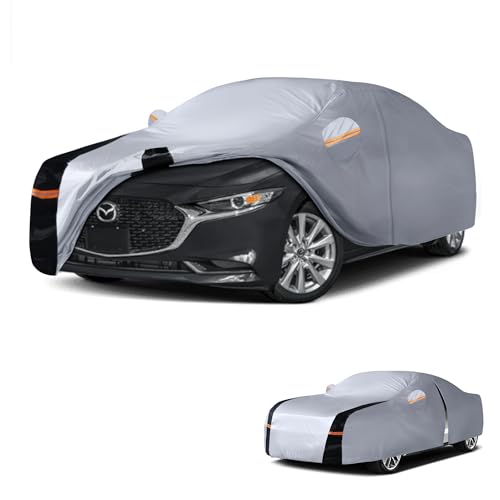 Multi Layer Car Cover Custom Fit for Mazda 3 Sedan (W.Custom Fit Mazda 3 Sedan / White Car Cover)