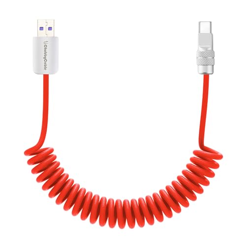 USB A to C 120W Braided Coiled Charging Cable (Red / USB A-Type C)