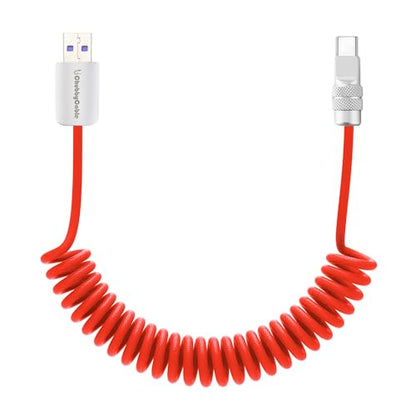 USB A to C 120W Braided Coiled Charging Cable (Red / USB A-Type C)