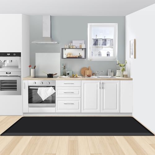 0.8" Thick Kitchen Mat Cushioned Anti Fatigue Rug Comfort Floor Mats (Black / 72"L x 22"W x 0.8"Th)