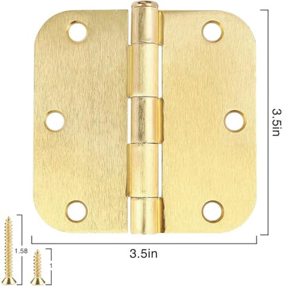 Rounded Door Hinges 3.5" X 3 1 (Satin Brass-Rounded / 3 Pack-no squeak)