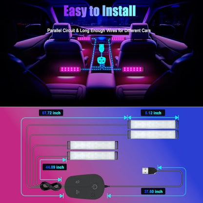 Car LED Lights Interior (4-Lines USB Port APP+ Box Control)