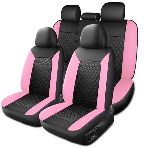 Solid Black Full Set Car Seat Covers (N1 Black Pink / Full Set)
