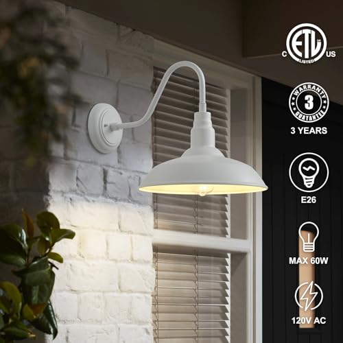 14 Inch Dome Outdoor Gooseneck Barn Light Fixture for Farmhouse (White / 14" Dome)