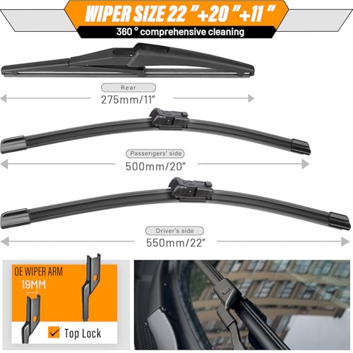 Windshield Wiper Blade Replacement for Jeep Renegade 2015 (22"+20"+11")