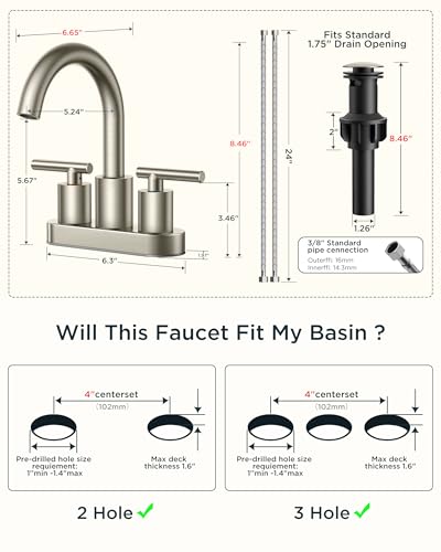 Brushed Nickel Bathroom Faucet 2 Hole (Stainless Steel)