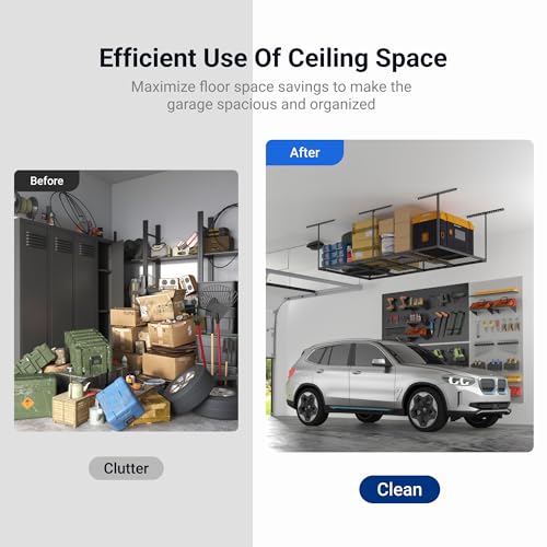 4x8 Overhead Garage Ceiling Storage Rack Adjustable (Hammertone / 4x8 ft)