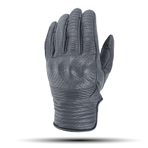 Leather Motorcycle Gloves for Men with Light Tricot Inner Lining Bike Riding Gloves with Fingers and Knuckle Padding with Adjustable Magic Tape Fastener (X-Large / Short Billy Black)
