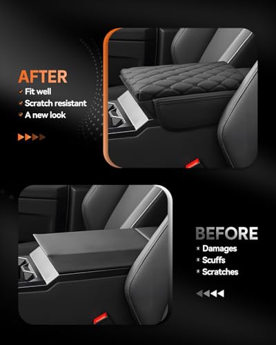 for 2024 2025 2026 Cybertruck Center Console Cover Armrest Cover for Tesla Cybertruck Accessories Arm Rest Protector with Side Pockets Back Mesh 4 Velcro Pockets (Cybertruck Thickened with Side Pocket)
