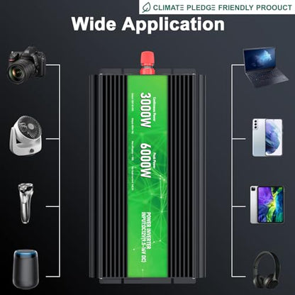 3000W Power Inverter 12V DC to 110V (3000W LCD / Green)