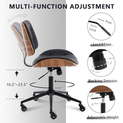 Home Office Desk Chair with Rubber Wheels (Black / Standard Style)