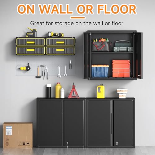 Metal Garage Wall Cabinet with 2 Doors and 1 Adjustable Shelf (26"h Black)
