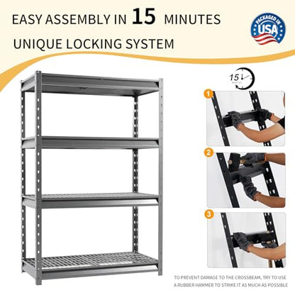 The Atlas 48" W Heavy Duty Garage Shelving Unit Load 12000 Lbs (Grey / 48”W x 24”D x 72”H, 12000lbs)