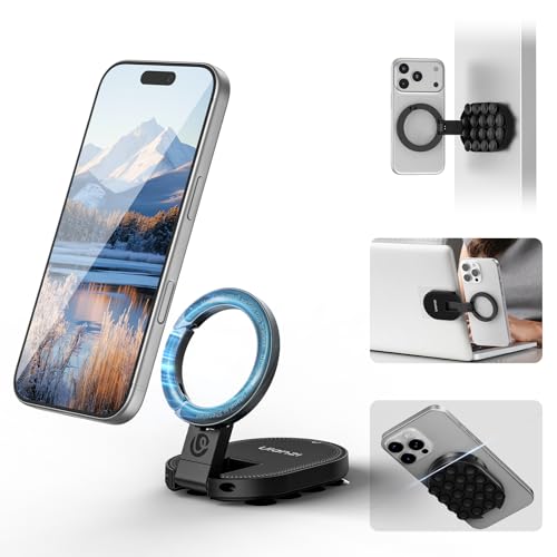 MA39 3-in-1 Suction Magnetic Phone Holder for MagSafe, 360° Rotatable Phone Tripod Mount with Carabiner Clip, Compatible with for iPhone 17-12, Ideal for Car Dashboard, Gym, Kitchen, Office (Black)
