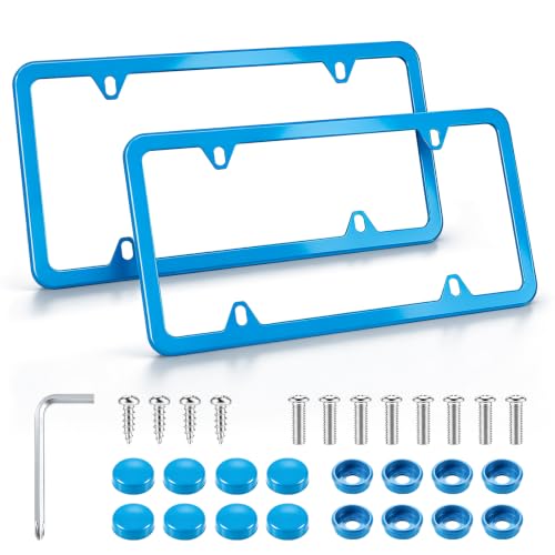 4 Holes Stainless Steel License Plate Frames (Blue)