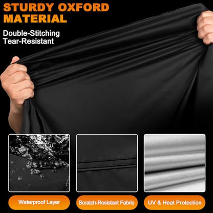 Motorcycle Cover Waterproof Outdoor All Weather Protection (Black & Silver / 86.6")