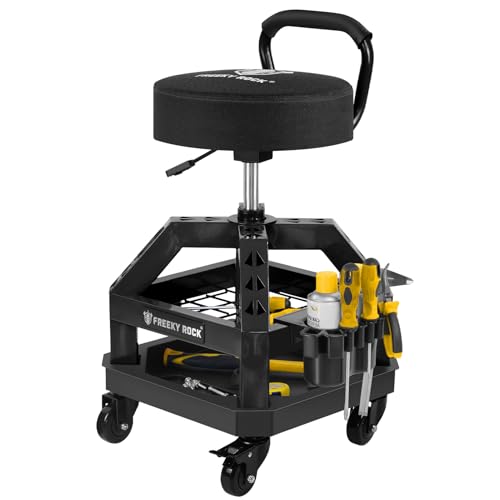 Rolling Shop Stool with Wheels (Black)