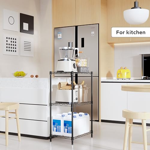 3 Tiers Shelf Metal Storage Shelves Wire Rack Closet Organizers with Wheel for Garage Kitchen Bathroom Laundry Black 11.8" D x 17.7" W x 28.8" H (3 Tiers, 11.8"D x 17.7"W x 28.8"H / Black)