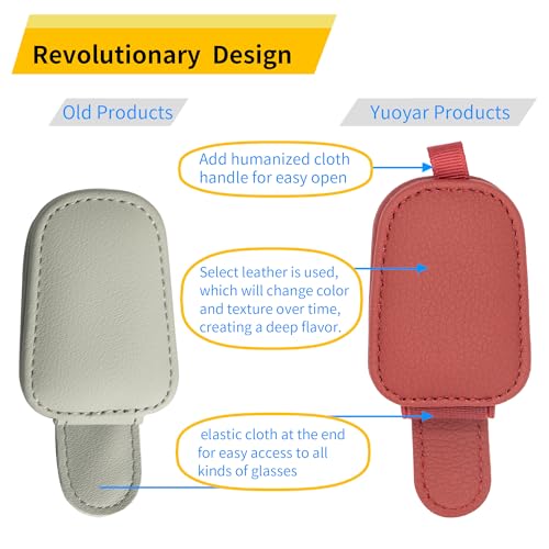 Magnetic Leather Sunglasses Holder for Car (Red)