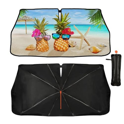 Beach Pineapple Car Windshield Sun Shade Umbrella Automotive Windshield Sunshade Foldable Front Car Accessories Interior Decor to Keep Vehicle Cool for Most Vehicles 57'' X 30'' (57'' X 30'' / style-AB4)