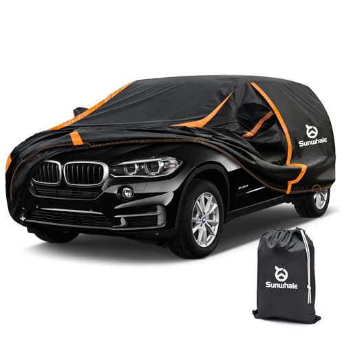 Car Cover Waterproof All Weather for SUV Automobiles UV Protection Snowproof Rain Sun with Door Zipper Full Exterior Outdoor Full Car Cover Universal Fit Up to 185" (Orange / S2: Fit SUV-Length Up to 185")