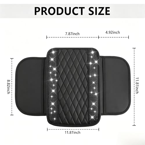 Upgraded Car Center Console Cover with Rhinestones (Upgraded Diamond - Bling Black)