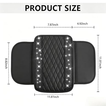 Upgraded Car Center Console Cover with Rhinestones (Upgraded Diamond - Bling Black)
