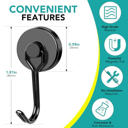 Magnetic Hooks (Black / 4Pack 80Lbs+)