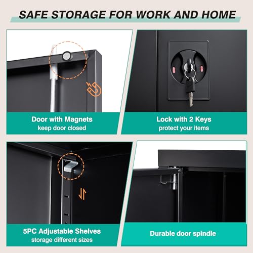 Small Metal Storage Cabinet with Doors and Shelves (36"H x 31.5"W x 16"D / Black)