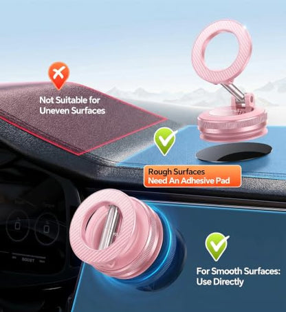 Newest Vacuum Magnetic Phone Holder for Car Phone Holder Mount【Movable Vacuum Suction】 Magsafe Car Mount Cell Phone Holders for Your Car Accessories for Women Men for iPhone 17 16 (Light Pink)