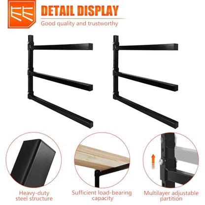 3 Level Foldable Lumber Storage Rack Collapsible Wall Mount Metal (3-Level)