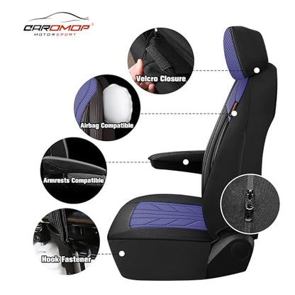 Breathable Cloth Fabric Car Seat Covers 2 Front Seats (Navy Blue / Front Set)