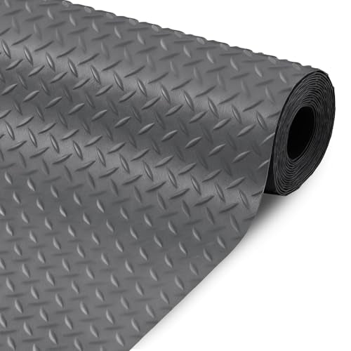 7.5Ft x 17Ft Rubber Flooring Mats 1.6mm Diamond Plate Flooring Roll (1.6mm-7.5Ft x 17Ft-Gray)