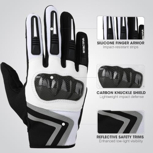 Lightweight Motorcycle Gloves for Men Touchscreen Summer (White / Large)