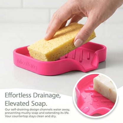 Silicone Soap Dish with Drain Spout (Rose / S(4.9"×3.2"))