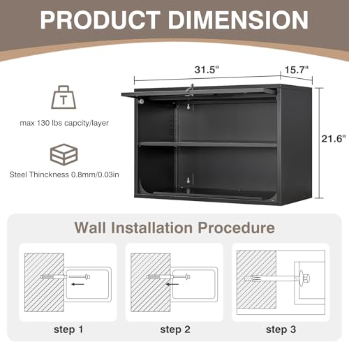Metal Wall Cabinet with Locking Door and Shelf (21.65"H / Black)